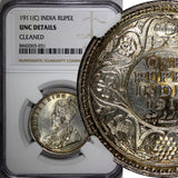 India-British Silver 1911 (C) Rupee "PIG" Elephant NGC UNC DET.SCARCE KM#523 (1)