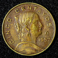 MEXICO Bronze 1957 Mo 5 Centavos Large type KM# 426 (27 903)