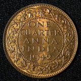 India-British George VI 1942 (B) 1/4 Anna UNC Nice Red Toning KM# 531 (30 144)