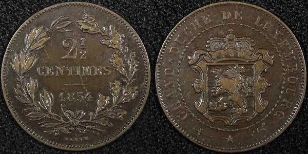 Luxembourg  William III Bronze 1854 2-1/2 Centimes KM# 21 (24 512)