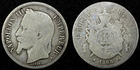 FRANCE Napoleon III Silver  1868 A 1 Franc Paris Mint KM# 806.1 (25 539)