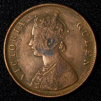 India-British Victoria Copper 1862  1/2 Anna  KM# 468 (27 612)