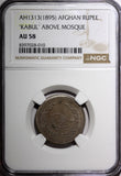 Afghanistan Abdur Rahman Silver AH1313 (1895) 1 Rupee KABUL NGC AU58 KM# 814 (0)