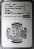 ALGERIA 1916 10 Centimes Chamber of Commerce NGC MS63 Lec-135 KM# TnA5 (0)