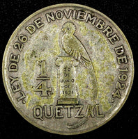 Guatemala Silver 1928 1/4 Quetzal Mintage-400,000 KM# 243.1 (24 662)