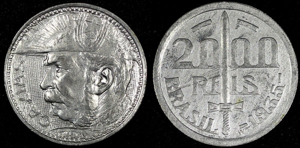 Brazil Silver 1935 2000 Reis Duke of Caxias 1 YEAR TYPE KM# 535 (25 197)