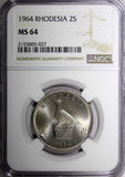 Rhodesia Elizabeth II 1964 2 Shillings,20 Cents NGC MS64 Mint Luster KM# 3 (27)
