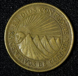 NICARAGUA Brass 1943 25 CENTAVOS 1 Year Type Philadelphia WWII Scarce KM# 23 (1)