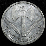 FRANCE Aluminum 1943 1 Franc WWII ISSUE XF+ KM# 902.1   (24 979)