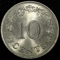 MALTA Copper-Nickel 1972 10 Cents Barge of the Grand Master KM# 11 ( 24 494)