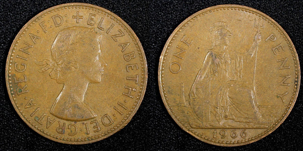 Great Britain Elizabeth II Bronze 1966 1 Penny  KM# 897 (27 284)