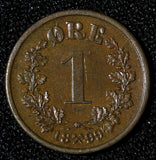 NORWAY Oscar II Bronze 1899 1 ORE Norwegian Lion XF-aUNC KM# 352 (30 092)