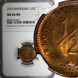 Rhodesia Bronze 1975 1/2 Cent NGC MS66 RB TONING TOP GRADED BY NGC KM# 9 (024)