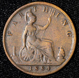 Great Britain Victoria Bronze 1884 Farthing KM# 753  (28 308)