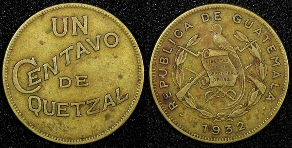 GUATEMALA Brass 1932 1 Centavo Royal British Mint 1st Year Type KM# 249 (24 478)