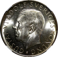 SWEDEN Silver 1952 ST 5 Kronor NGC MS63+  70th Birthday Gustaf VI KM# 828(10)