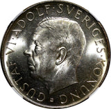 SWEDEN Silver 1952 ST 5 Kronor NGC MS63+  70th Birthday Gustaf VI KM# 828(10)