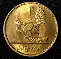 Ireland Republic Bronze 1952 1 Penny Hen with chicks UNC RED KM# 11 (27 725)