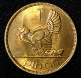 Ireland Republic Bronze 1952 1 Penny Hen with chicks UNC RED KM# 11 (27 725)
