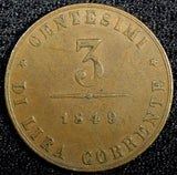 Italian States VENICE Copper 1849 ZV 3 Centesimi 1 Year Type KM# 808 (23 518)