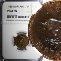 Great Britain George VI PROOF  1950 Farthing NGC PF64 BN TOP GRADED KM# 867 (24)