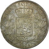 Belgium Leopold II Silver 1874 5 Francs 37mm UNC.Toned KM# 24 (25 208)