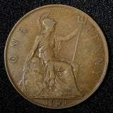 Great Britain George V (1910-1936) Bronze 1921 1 Penny KM# 810 (28 931)