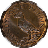 Lundy Bronze 1929 Puffin 1 Year Type  NGC MS65 BN TOP GRADED X# Tn2 (50)