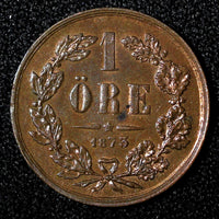 SWEDEN Oscar II Bronze 1873 L.A. 1 Ore  UNC KM# 728 (27 745)