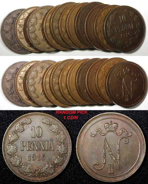 Finland Nicholas II Copper 1916 10 Pennia KM# 14 RANDOM PICK (1 COIN) (27 146)