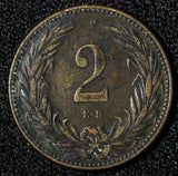 Hungary Franz Joseph I Bronze 1895 KB 2 Fillér KM# 481 (28 629)