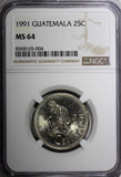 Guatemala Copper-Nickel 1991 25 Centavos NGC MS64 KM# 278.5 (004)