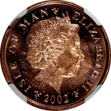 Isle Of Man Elizabeth II 2002 2 Pence GEM BU NGC MS64 RD KM# 1037 (031)