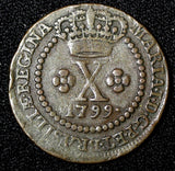 BRAZIL Maria I Copper 1799 10 Reis 1 YEAR TYPE Lisbon Mint 25mm  KM# 228  ( 516)