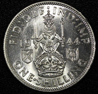 GREAT BRITAIN George VI Silver 1944 1 Shilling Scottish crest UNC KM# 854 (712)