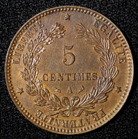 France Bronze 1898 A 5 Centimes Last Year Type UNC Toned KM# 821.1 (28 248)
