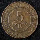 Denmark Frederik VIII Bronze 1912 VBP GJ 5 Øre  KM# 806 (28 550)