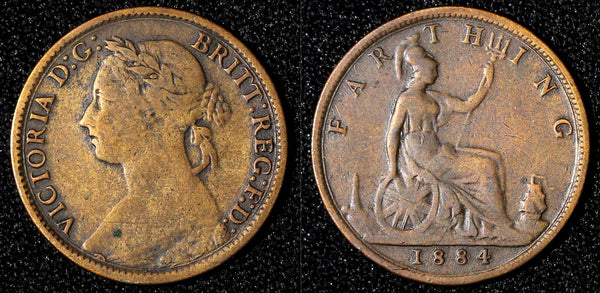 Great Britain Victoria Bronze 1884 Farthing KM# 753  (28 308)