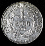 Brazil Silver 1928 2000 Reis Rio de Janeiro Mint 26mm  KM# 526 (28 538)