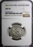 Afghanistan Abdur Rahman Silver AH1318 (1900) Rupee 1 YEAR SCARCE NGC AU55 KM830