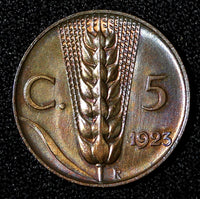 Italy Vittorio Emanuele III Bronze 1923 R 5 Centesimi UNC KM# 59 (27 723)