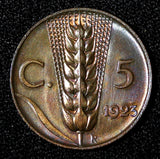 Italy Vittorio Emanuele III Bronze 1923 R 5 Centesimi UNC KM# 59 (27 723)
