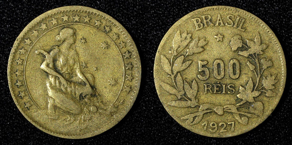 BRAZIL  Aluminum-Bronze 1927  500 Reis KM# 524 (27 645)