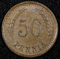 Finland Copper 1941 S 50 Penniä WWII Issue XF KM# 26a (24 998)