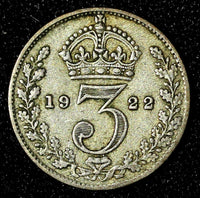 Great Britain George V Silver 1922 3 Pence Maundy KM# 813a (28 334)