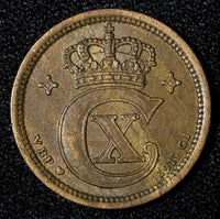 Denmark Christian X Bronze 1915 VBP; GJ 2 Ore aUNC KM# 813.1 (27 691)