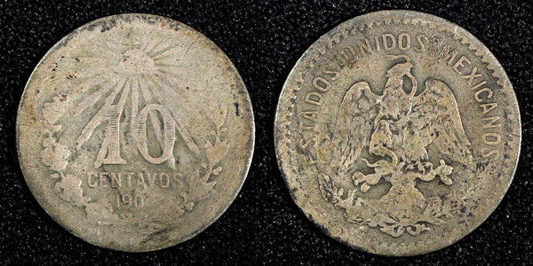 Mexico ESTADOS UNIDOS MEXICANOS Silver 1907 M 10 Centavos  KM#428 (27 293)