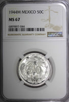 Mexico ESTADOS UNIDOS Silver 1944 M 50 Centavos NGC MS66 GEM GEM BU KM# 447 (45)