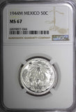 Mexico ESTADOS UNIDOS Silver 1944 M 50 Centavos NGC MS66 GEM GEM BU KM# 447 (45)