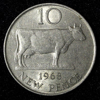Guernsey Elizabeth II Copper-Nickel 1968 10 New Pence Cow aUNC KM# 24 (27 961)